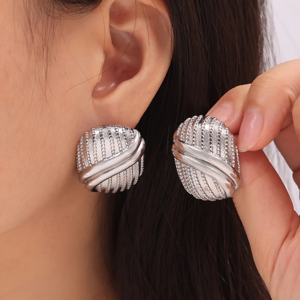 Silver Chunky Earrings*Statement Old Money*Square Earrings*LW